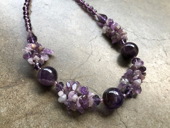 Purple necklace and bracelet with natural stones amethyst and quartz Necklace with a large stone as a gift for her Bracelet massive
