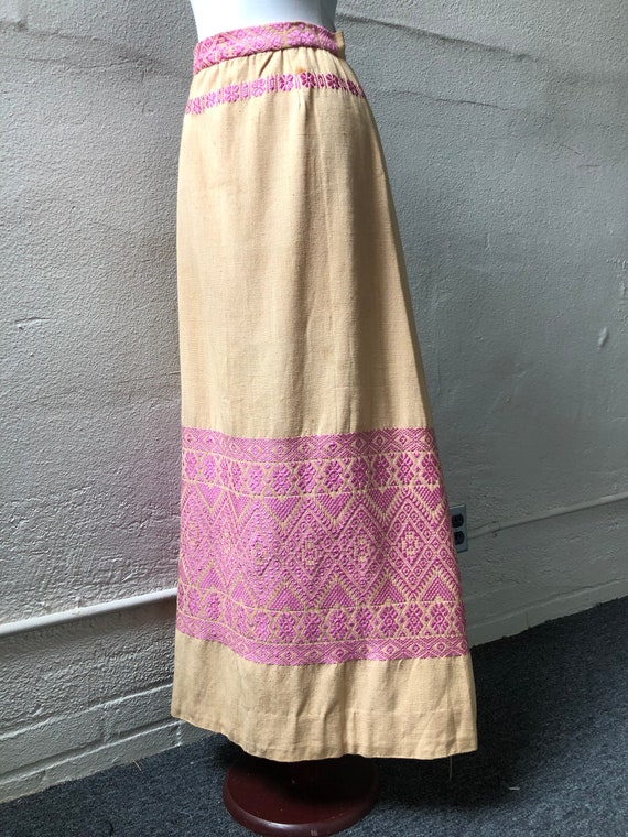 70s Handmade Cotton Woven Flared Boho Maxi Skirt … - image 8