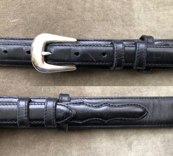 90s Heavy Duty Leather Slim Black Belt Western Ranger Waist  display picture 3