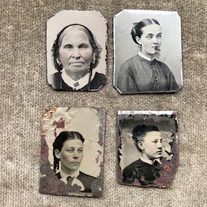 Antique Civil War Era Tintype Photograph Lot Young Old Women 19th C. 1860s Locket Size Small Mini Miniature Picture Photo Victorian Tintypes