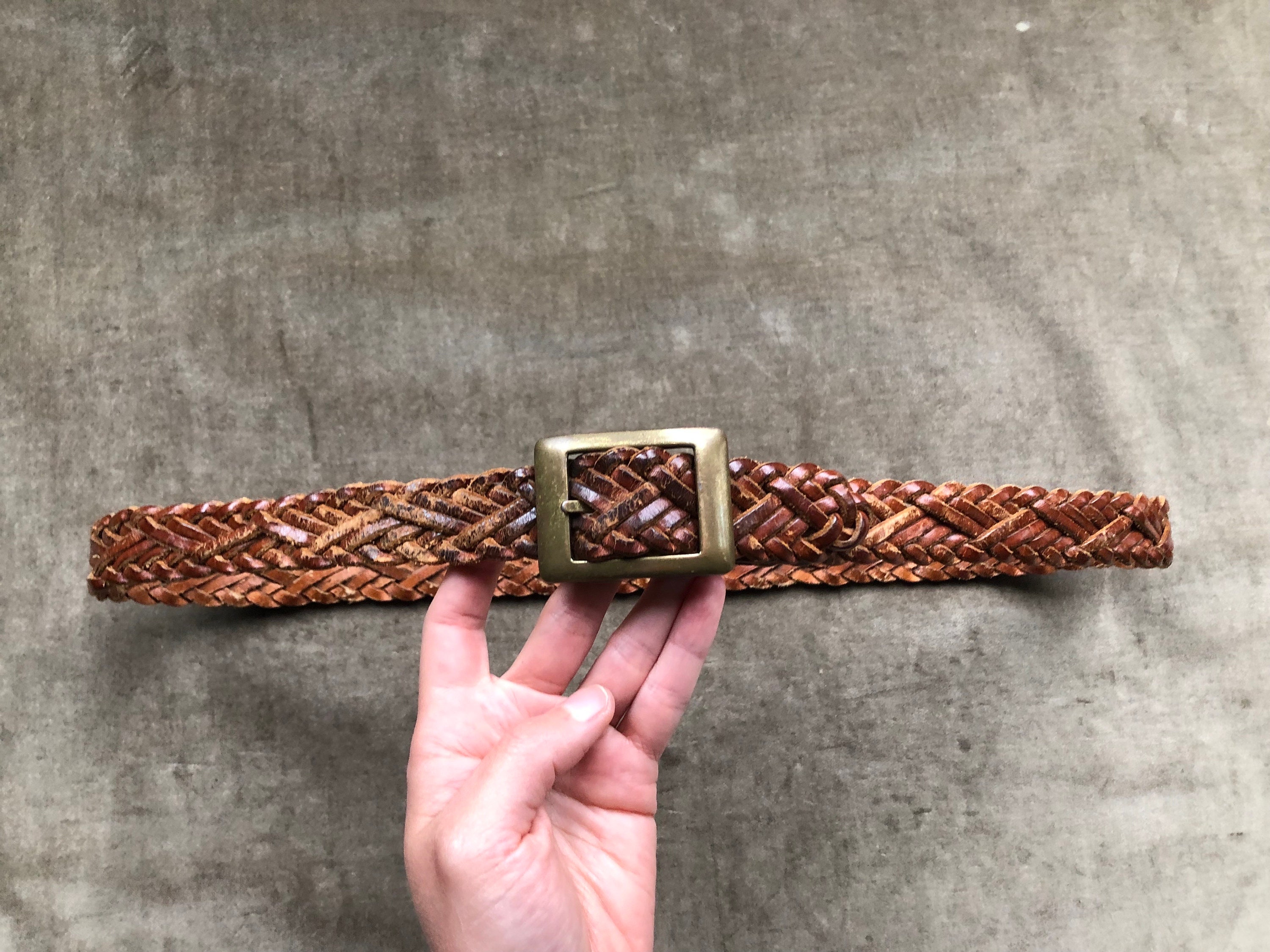 Vintage 90\'s Antique Brass Hammered Square Brown Cabochon Chain Belt size L / XL Vintage Gold Chain Belt L - Etsy main image 3
