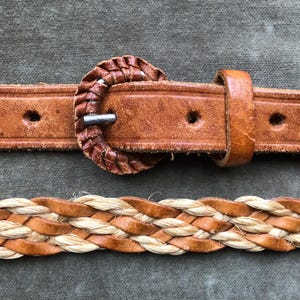 Vintage Braided Woven Mexico Leather Belt LIGHT BROWN LEATHER BRAIDED BELT, MEXICO, LEATHER COVERED  main image 3