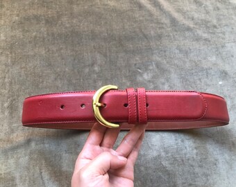 COACH Vintage Wide Dark Red Glove Tanned Leather Belt Round  display picture 3