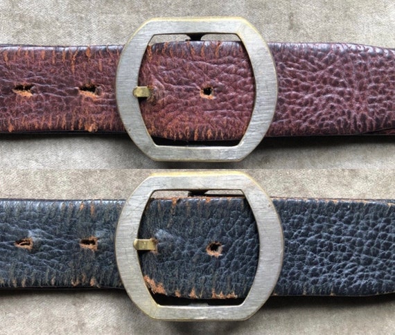 60s 70s Black Brown Reversible Pebbled Leather Belt M L XL 