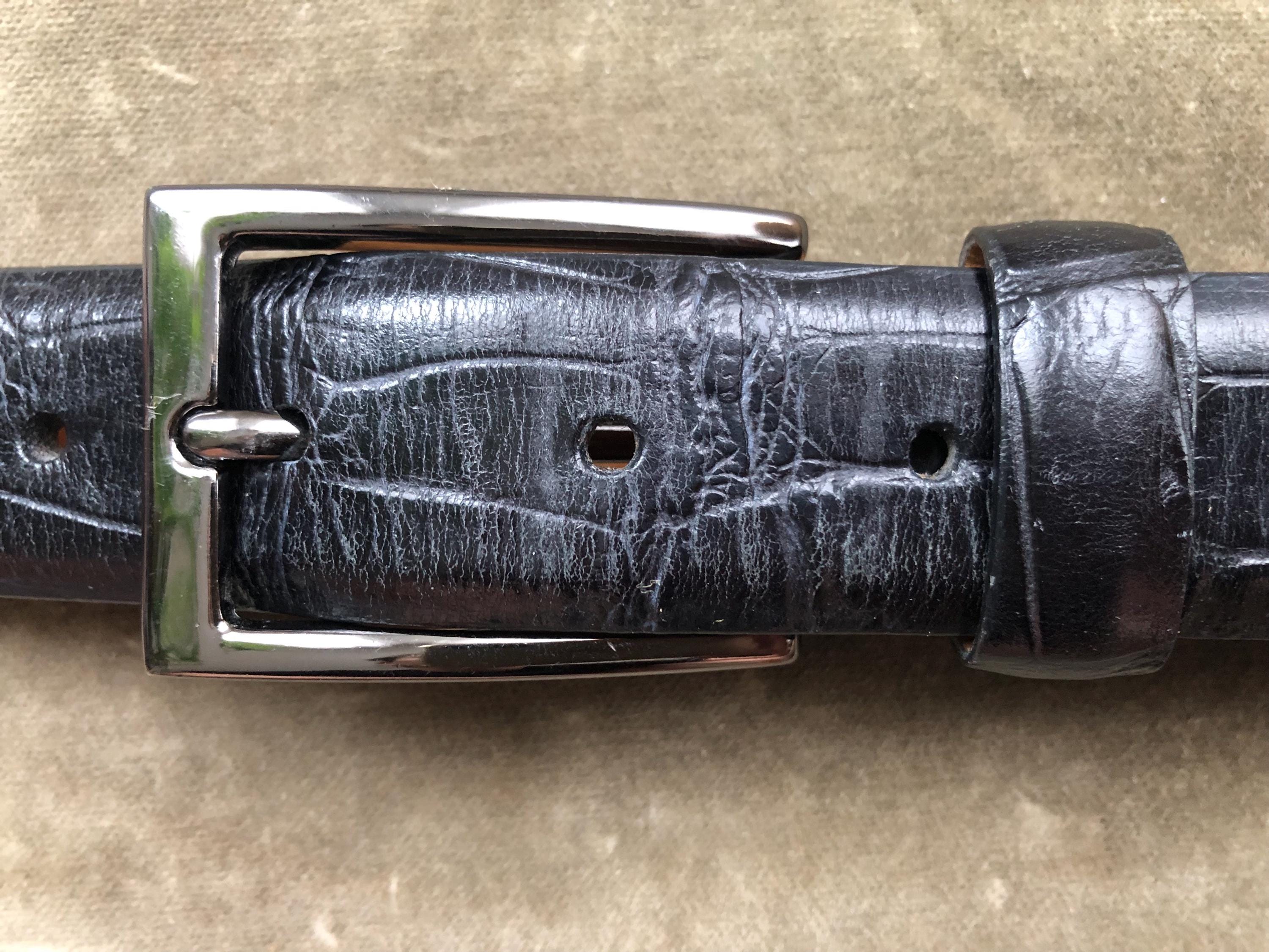 Vintage BALLY Black Genuine Croc Leather Belt Size S Waist 27-31 Vintage Navy Blue Croc Embossed Leather Belt Unisex Mens  main image 3