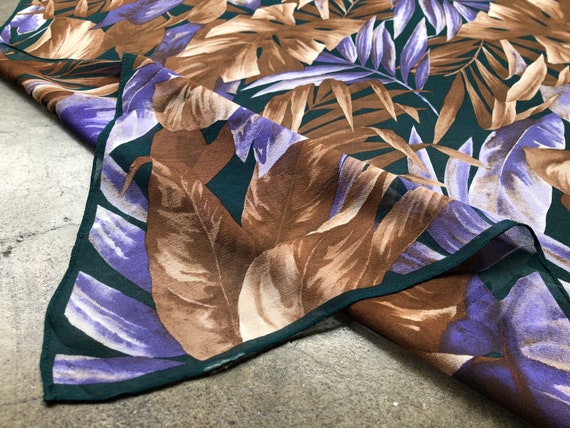 Large Sheer Silk Chiffon Floral Tropical Leaf Haw… - image 3