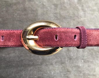 VINTAGE 80s Burgundy Wine Suede Leather Wide Gold Chainlink  display picture 3