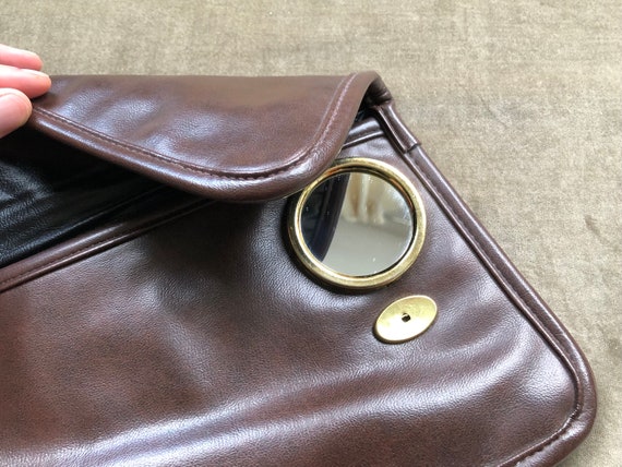 1960s 70s Built In Compact Mirror Retro Mod Faux … - image 2