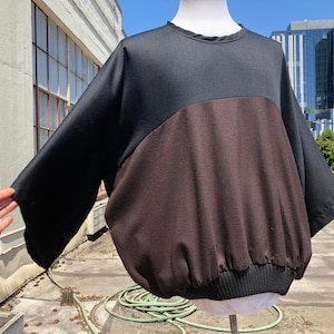 ffiXXed Studios Mens Contemporary Black Brown Wool Short Sleeve Pocketed T Shirt Top Blouse Sweater Sweatshirt Size S M Designer Colorblock