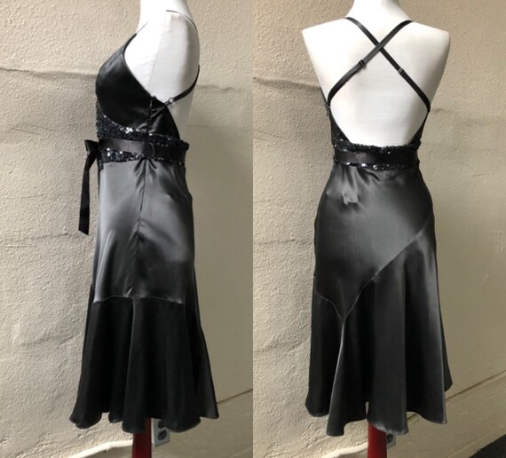 Charcoal Silk Satin Charmeuse Halter Slip Gown 90… - image 6