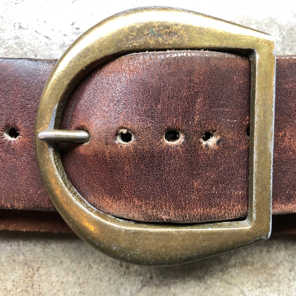 70s Thick Wide Dark Brown Leather Heavy Duty Belt Retro Buckle Rustic Work Belt 1970s Vintage sz L XL 32 33 34 Waist Simple Unisex Western