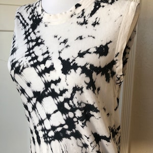 Raquel Allegra Designer Sleeveless Cotton Thin Knit Tee T Shirt Tank Distressed Tiedye Ink Splatter XS S California Boho White Black Grunge image 2