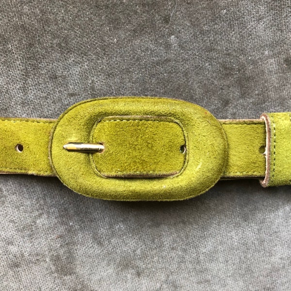 1960s Super Skinny Lime Avocado Green Suede Leather Fashion Belt Size XS S M 24 26 27 30 Waist 60s Vintage Mod Slim Retro 1970s 70s Boho