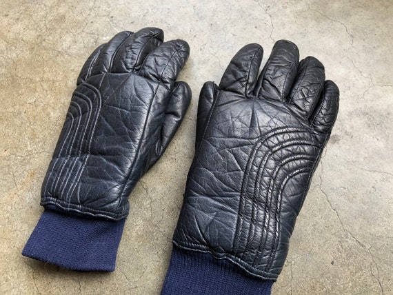 70s Puffy Dark Navy Blue Ski Gloves Winter Snow A… - image 1