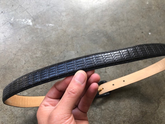 Slim Soft Thick Black Leather Belt Embossed Toole… - image 4
