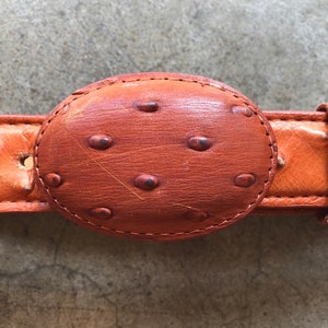 1980s Ostrich Bump Embossed Tan Cognac Brown Leather Belt Retro Pin Buckle Vintage Fashion sz S XS 22 24 26 80s Vintage Pebbled Mexico