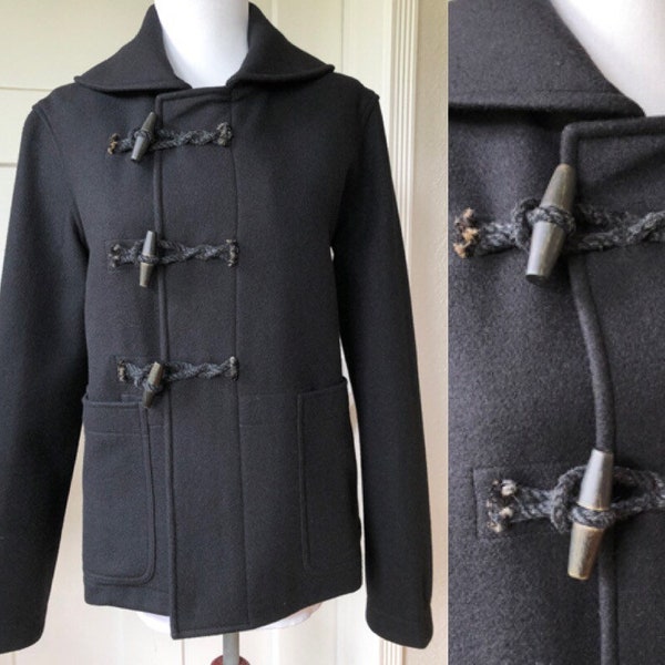 Ralph Lauren Melton Wool Mix Soft Mackintosh Duffle Wood Toggle Cardigan Veste Fisherman vintage Coat sz S 4 Pardessus bleu marine foncé court