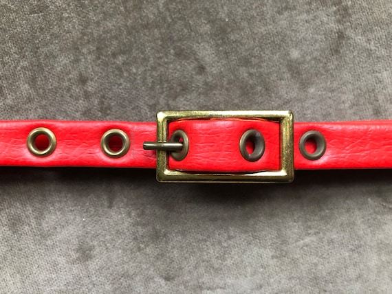 60s 70s Brass Buckle Skinny Light Bright Coral Re… - image 10