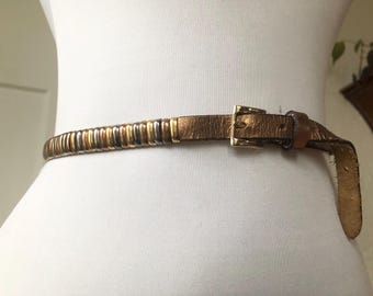 90s Skinny Gold Metal Mesh Woven Bronze Metallic Leather  display picture 3