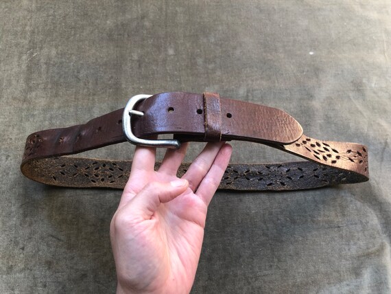 Vintage Brown Leather Belt Ornate Silver Buckle Western Boho Y2K western style belt - TikTok Shop main image 2
