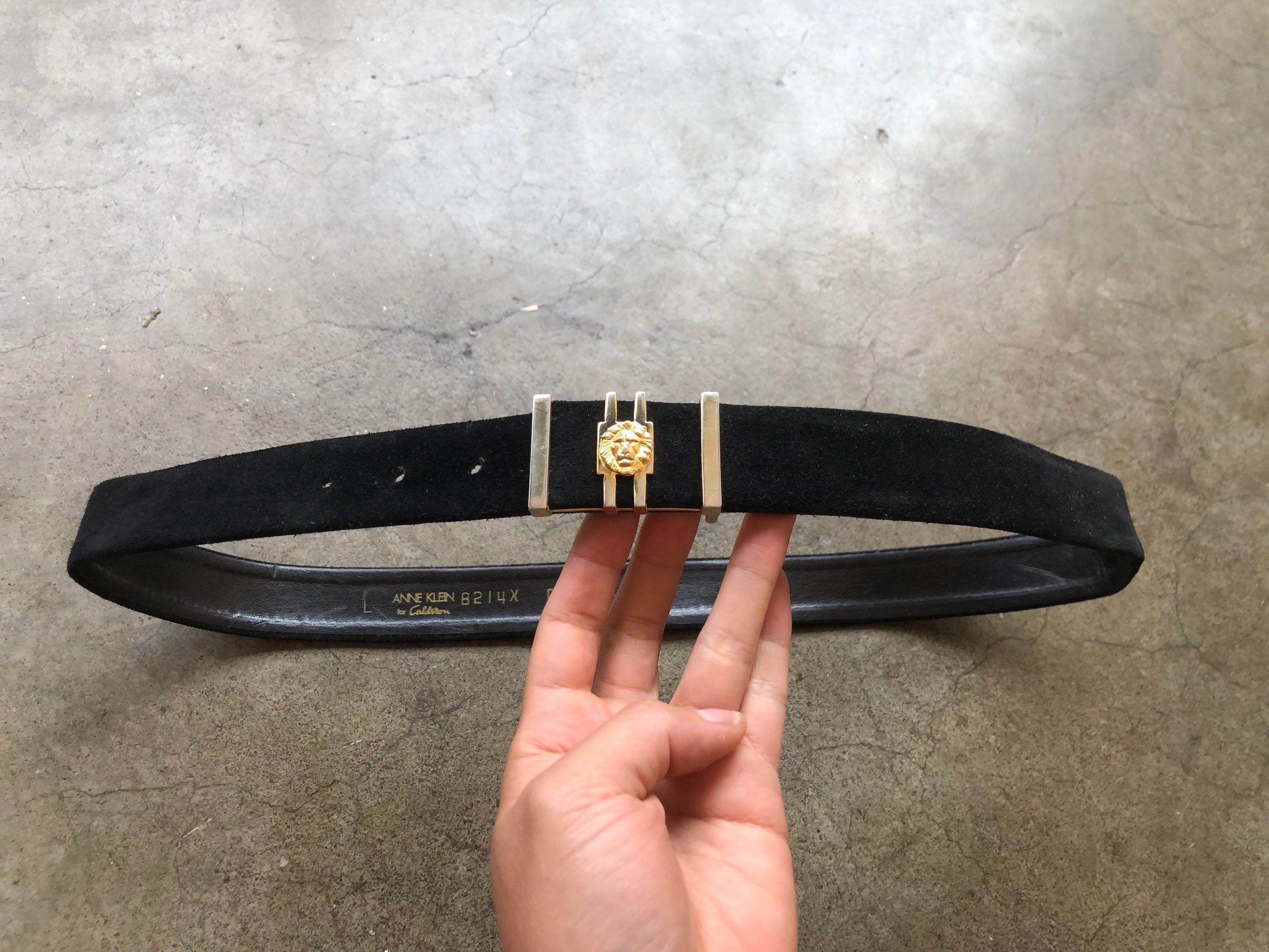 Anne Klein Vintage 1960’s~ 70s Black Leather‎ Belt with Gold Lion Buckle large Vintage Anne Klein Gold Lion Head Logo Buckle Reversible  main image 3