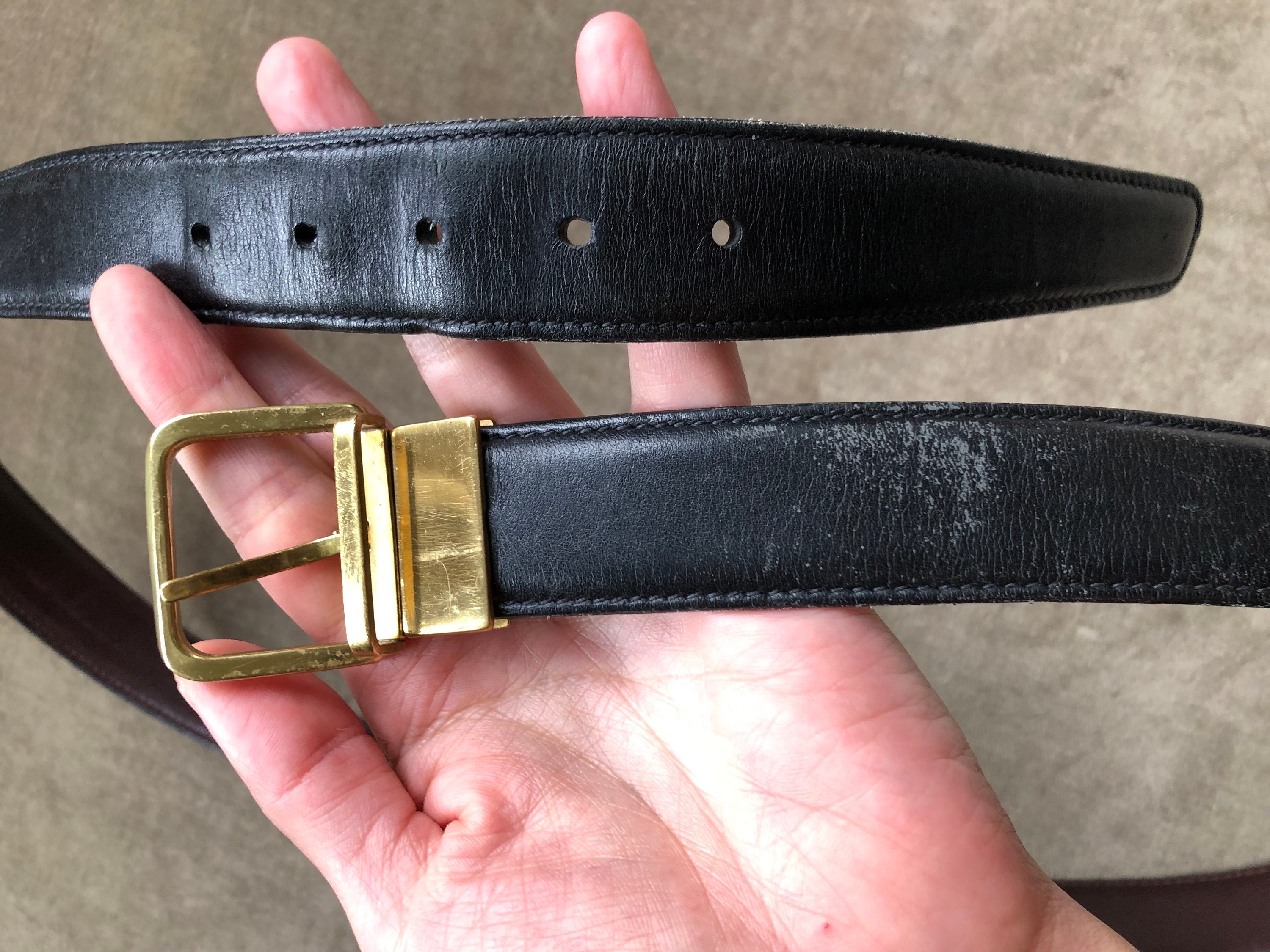 70s 80s Retro Black Brown Reversible Leather Trouser Belt