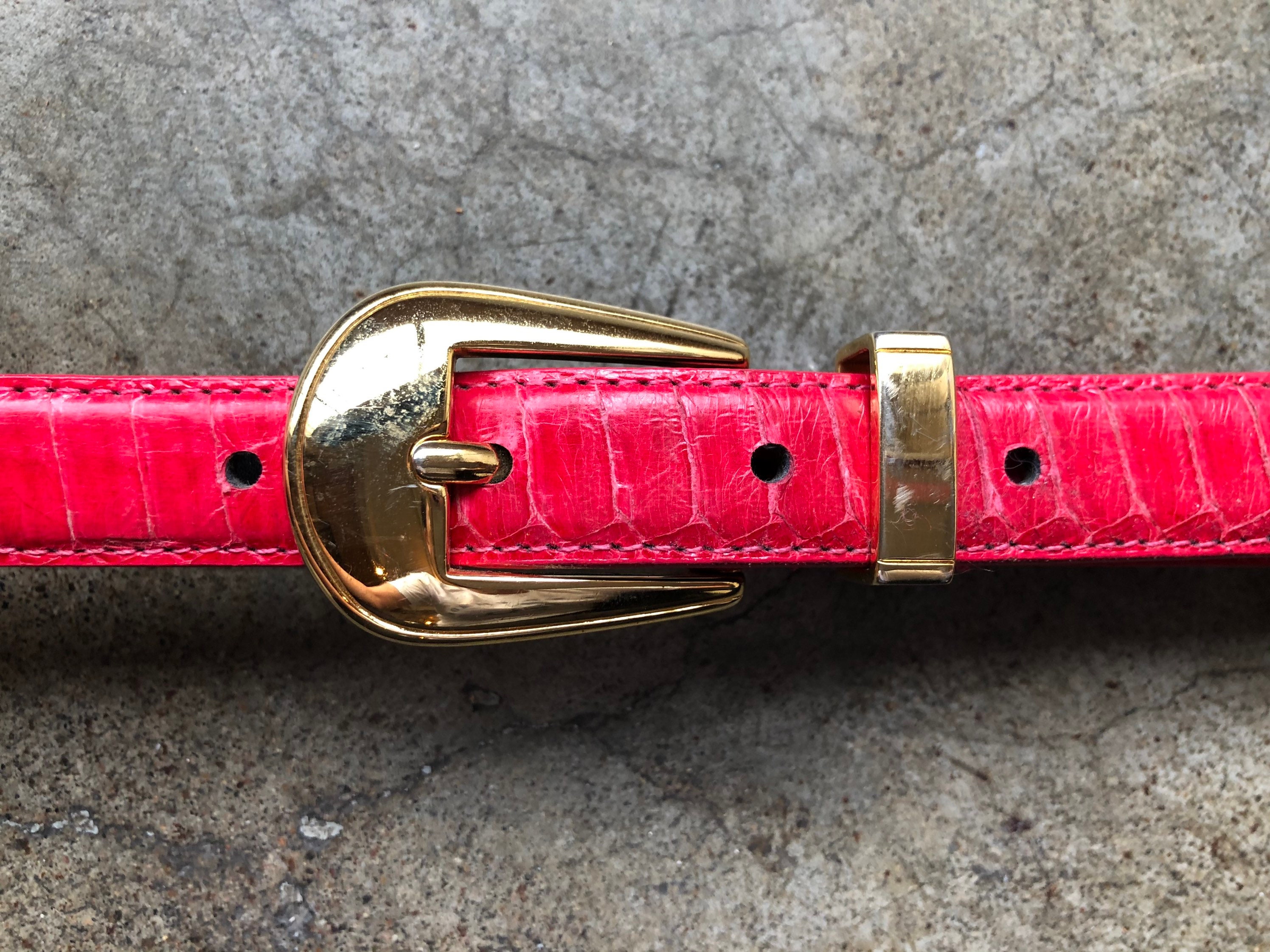 Leather Belt Snake Skin Print Pink/Red S/M Red Python Snake Embossed Vegan Leather Belt Removable  main image 4