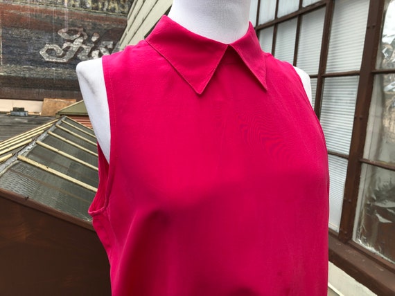 Vintage Silk 80s Hot Pink Magenta Boxy Collared T… - image 1