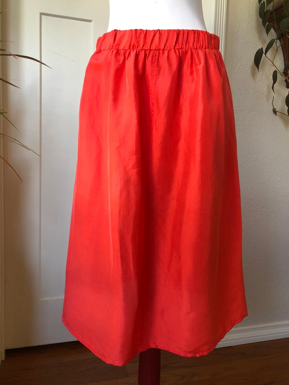 80s Silk Vibrant Coral Red Bright Lightweight Bre… - image 6