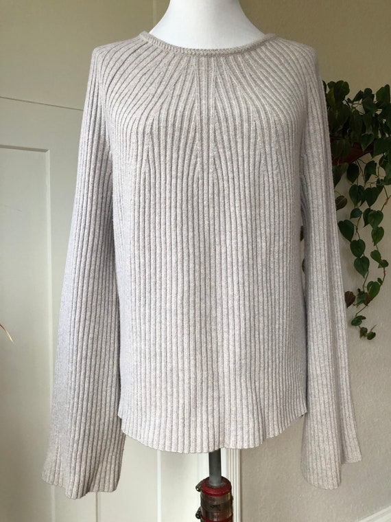 Cashmere Wool Rib Knit Long Bell Sleeve Pullover … - image 7