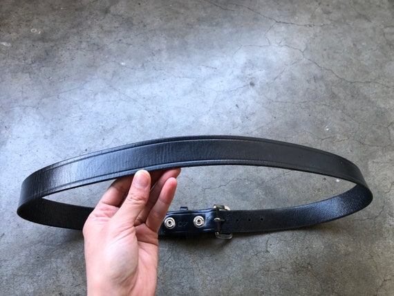 90s Thick Black Leather Work Belt Heavy Duty Wide Cowhide Size L