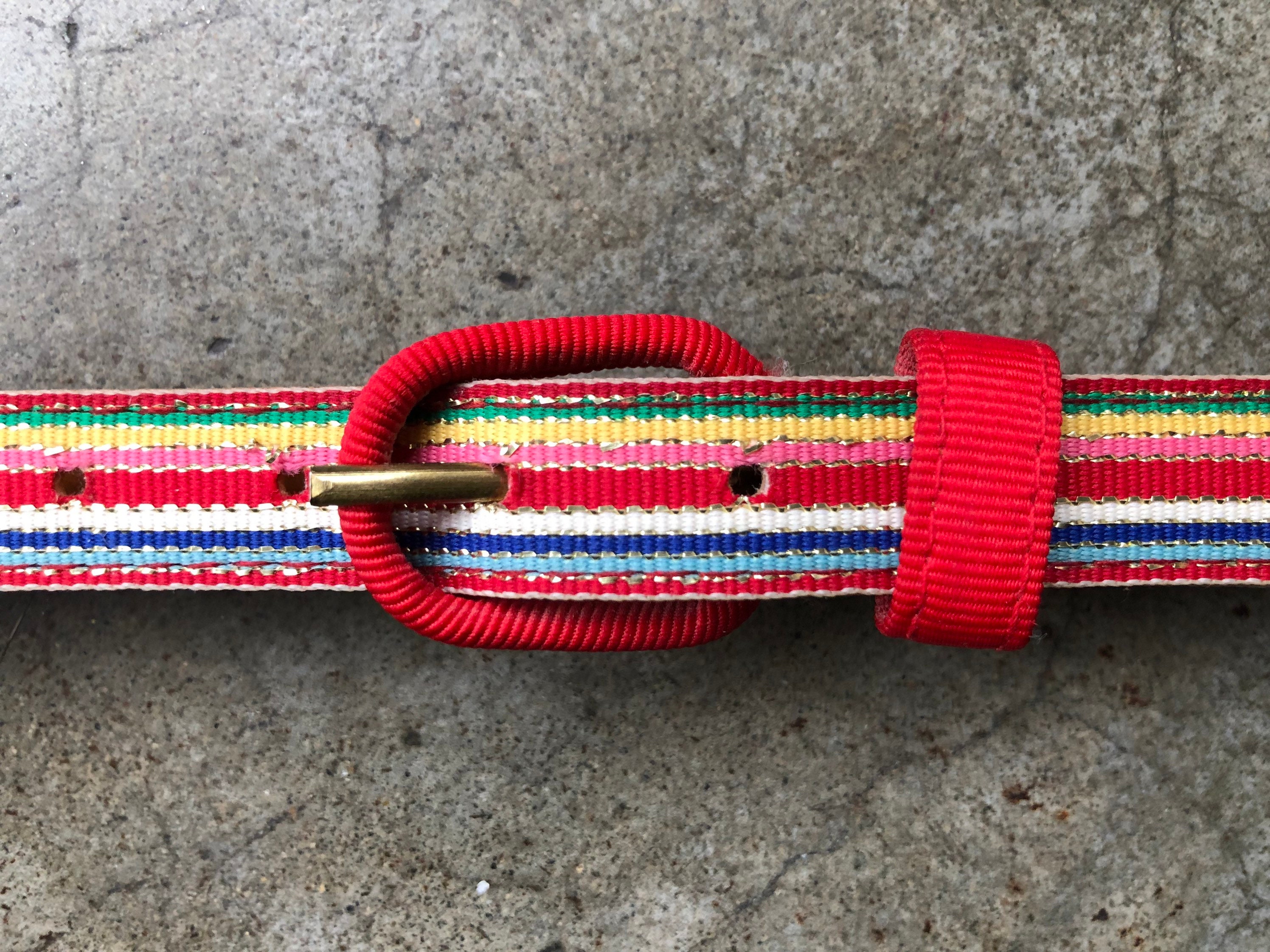 Retro 60s 70s Rainbow Woven Grosgrain Ribbon Fashion Belt  display picture 2