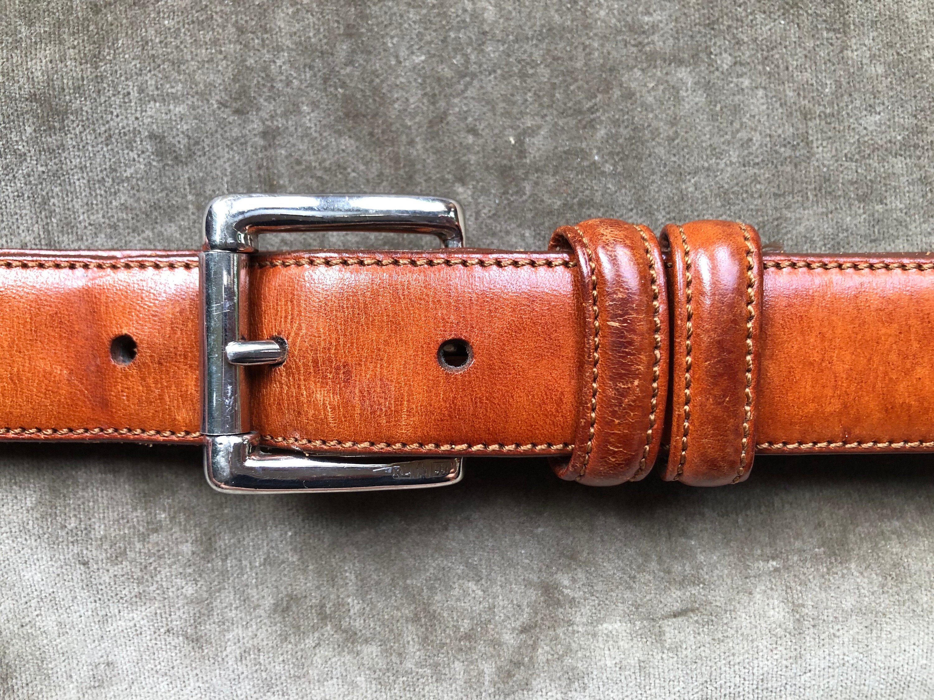 Lauren Ralph Lauren Genuine Leather Belt Cognac Equestrian Silver Chunky Buckle Brown Distressed Leather Belt | Polo Ralph Lauren main image 3