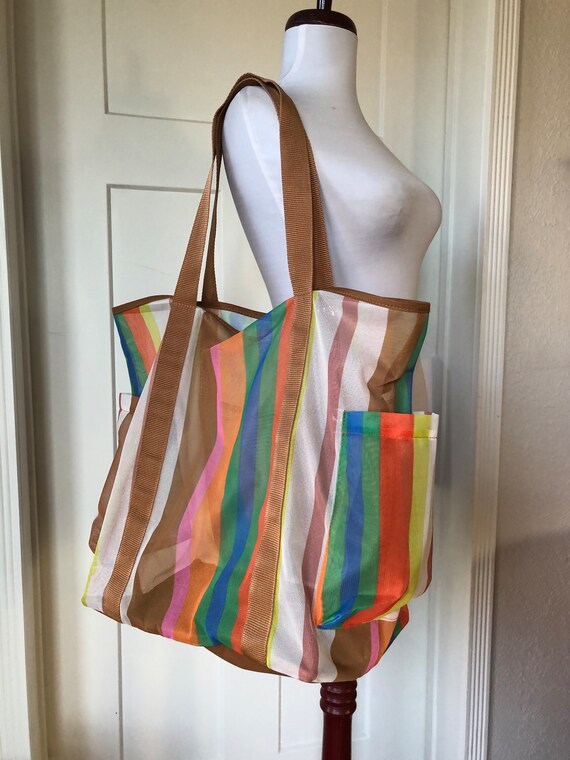 Large Sheer Mesh Candy Rainbow Stripe Retro See T… - image 5