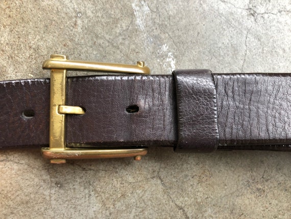 Vtg Dark Brown Textured Leather Belt w/ Solid Bra… - image 6