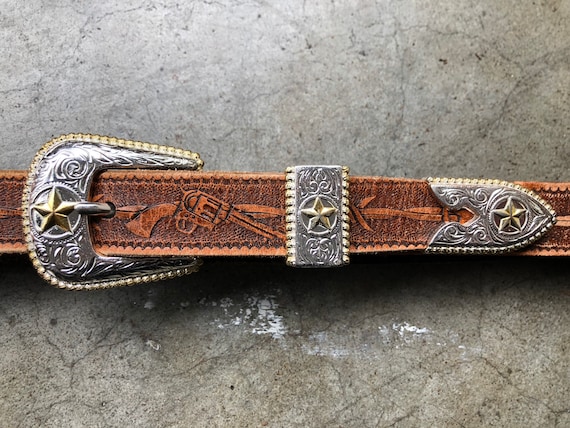 Cowboy Hand Gun Tooled Embossed Leather Rustic Novelty Brown  display picture 3