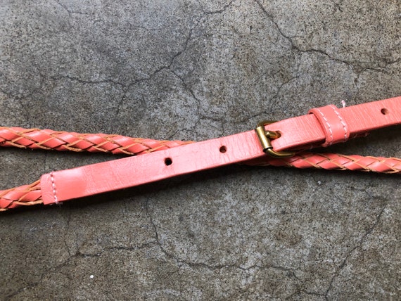 90s Skinny Dusty Warm Pink Leather Woven Belt wom… - image 3