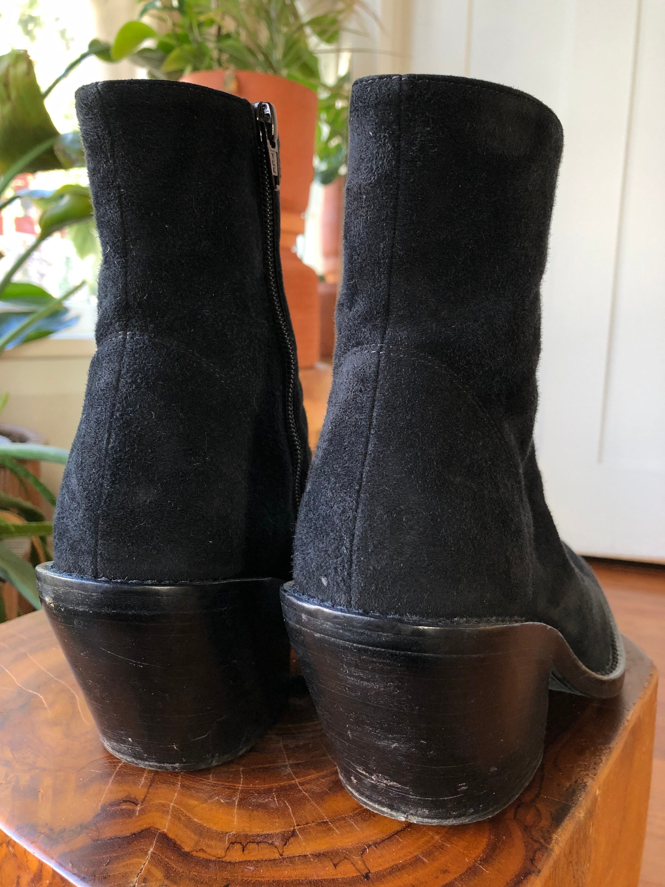Ann Demeulemeester Black Suede Leather Round Toe Chunky