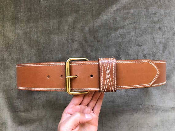 Wide Western Heavy Duty Thick Tan Brown Leather Contrast