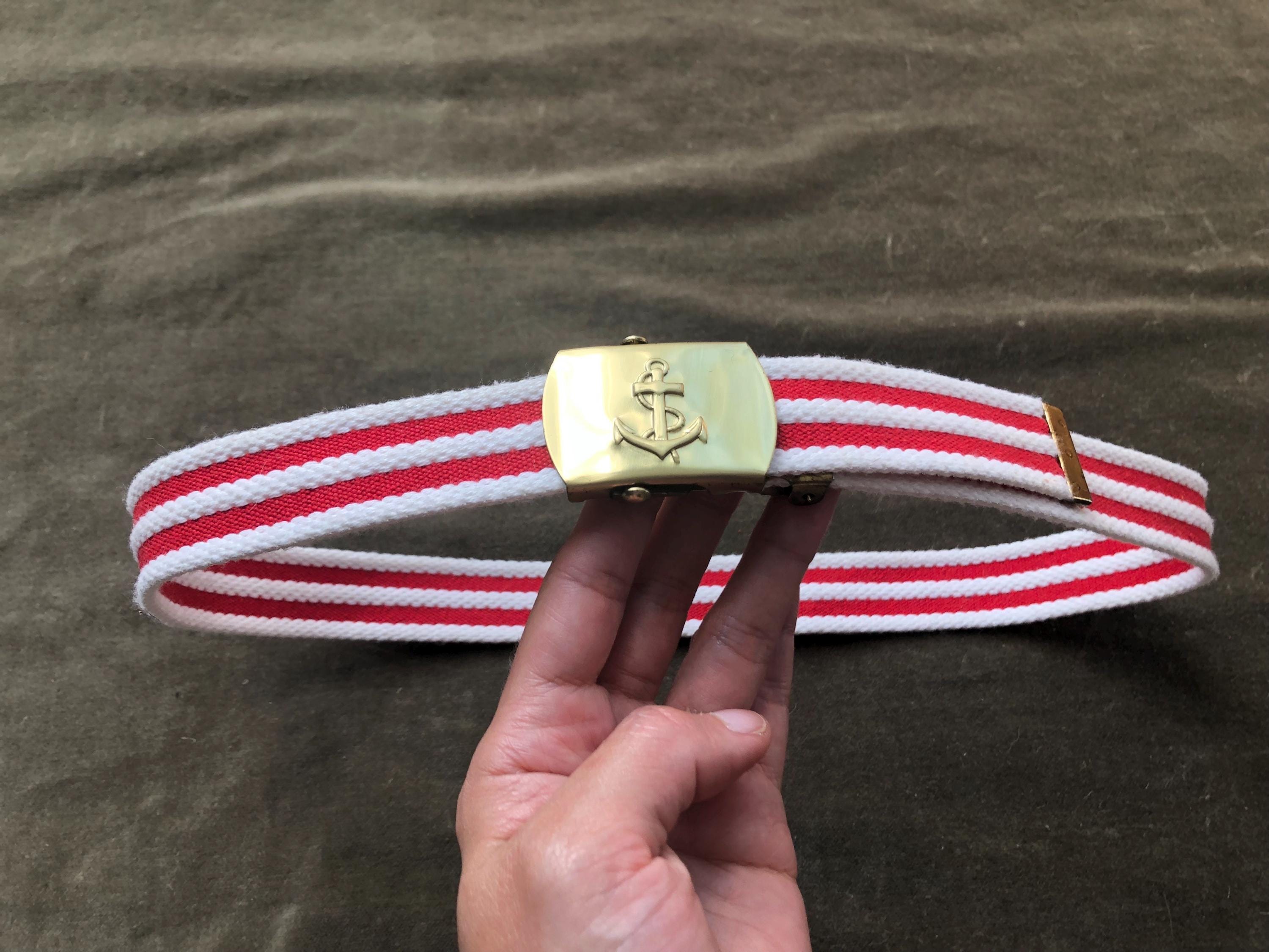Vintage 1970\'s nautical anchor brass buckle tan woven adjustable Sailor belt USA Vintage 70 main image 4