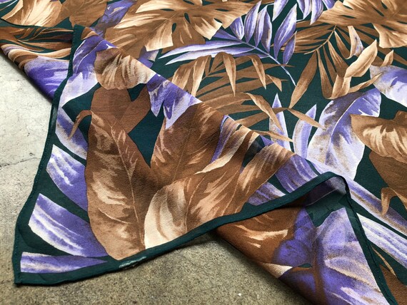 Large Sheer Silk Chiffon Floral Tropical Leaf Haw… - image 7