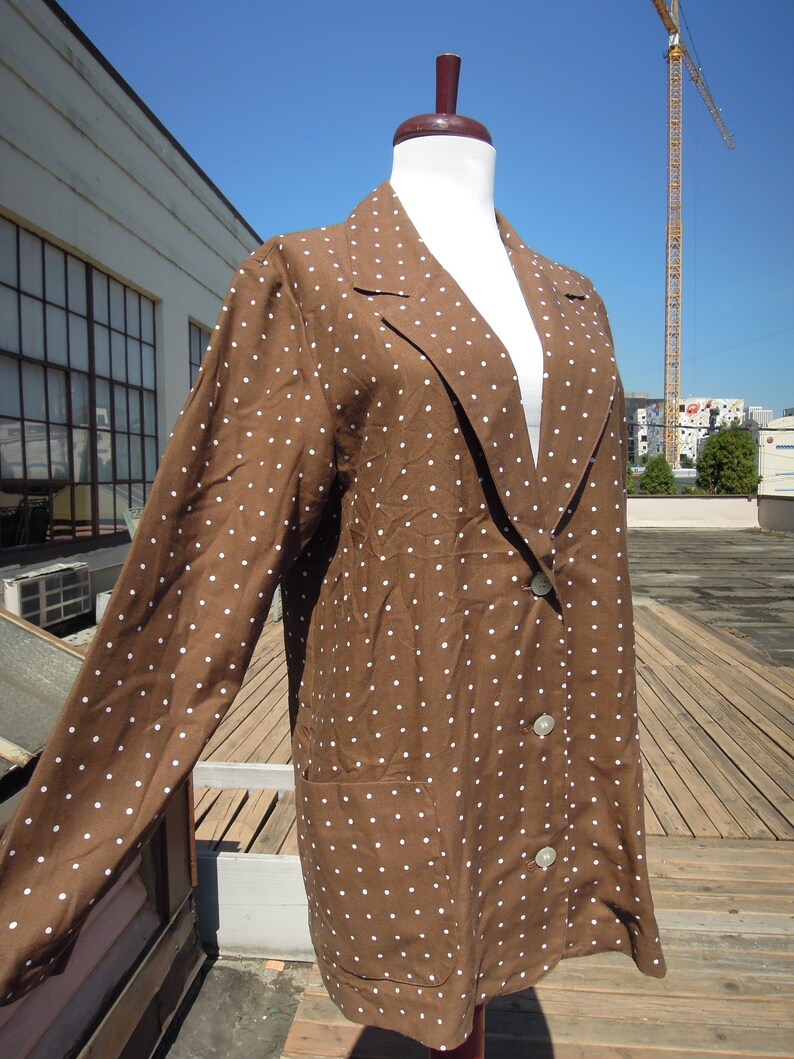 Vtg Boxy Brown White Unlined Polka Dotted Blazer Jacket 1880/'s 80s Funky Coat Size S M Women/'s Vintage La Redoute Milk Chocolate Dot