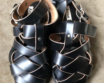 ACNE STUDIOS Chunky Platform Wedge Strappy Woven Black ACNE STUDIOS Chunky Platform Wedge Strappy Woven Black
