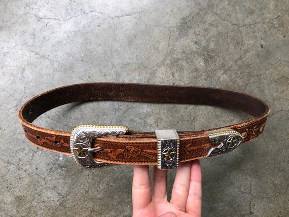 Vintage Tooled Leather Belt 34\