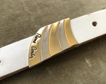 Pierre Cardin skinny white leather belt Pierre Cardin White Leather Skinny Belt with Gold Hardware main image 4