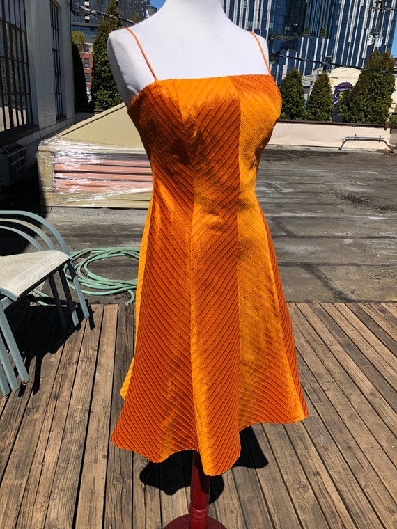 90s Orange Silk Dress Short Mini Slip Gown 1990s … - image 8