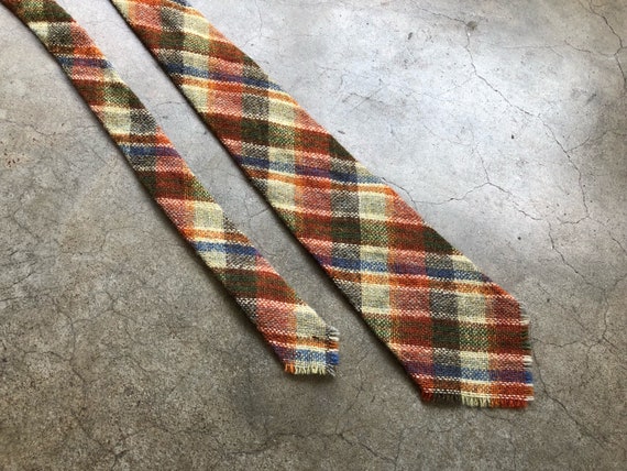 Vintage Wool Woven Colorful Rainbow Plaid Mens Nec