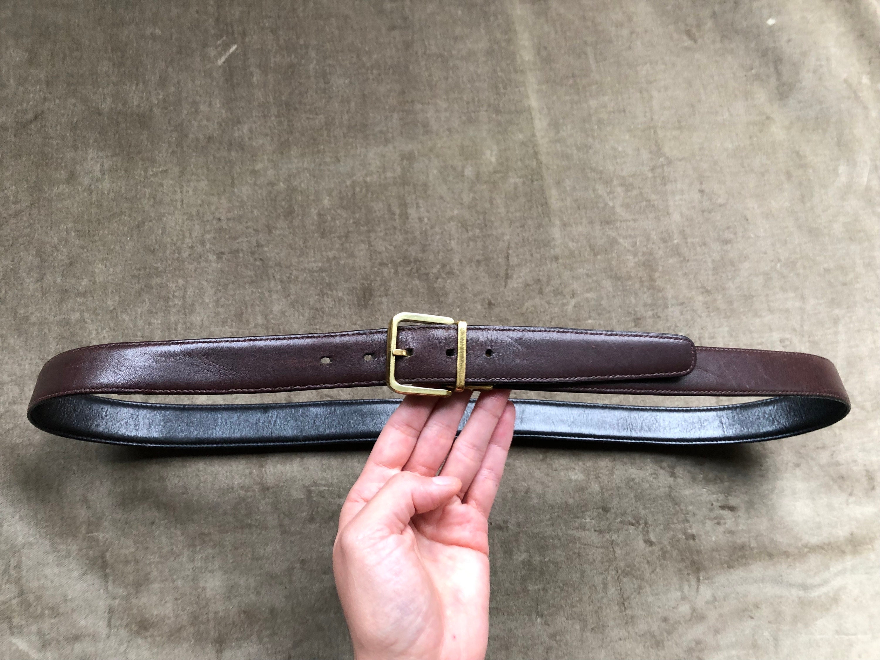 70s 80s Retro Black Brown Reversible Leather Trouser Belt