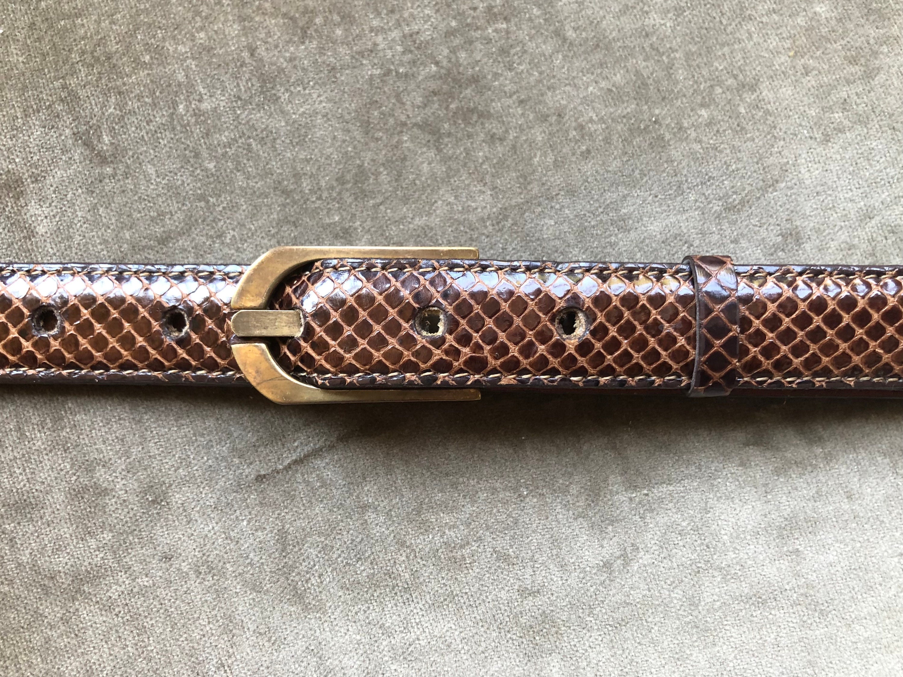 Skinny Snakeskin Shimmery Dark Brown Patent Slim Leather 