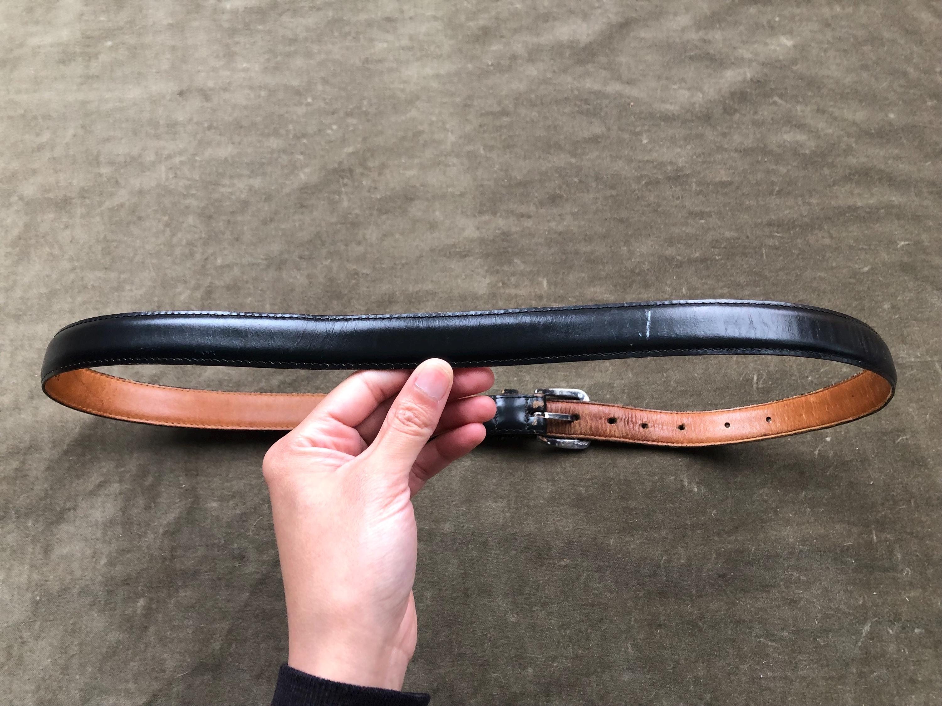 小物 90s used lether belt Vintage 90s Black Leather Embossed Buckle Belt Silver Chrome